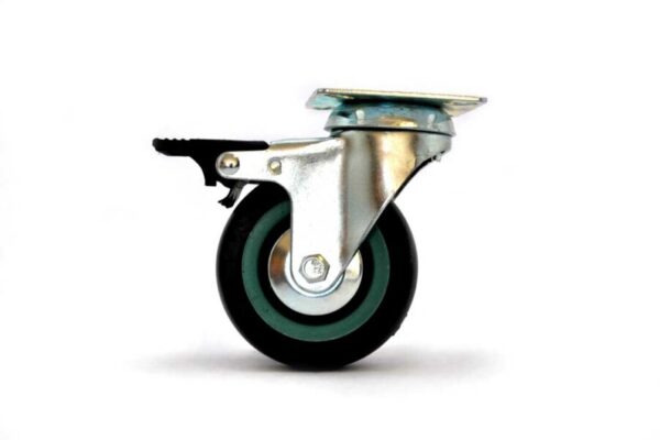 75 mm GR Series grey rubber plate brake castor with swivel housing and total brake